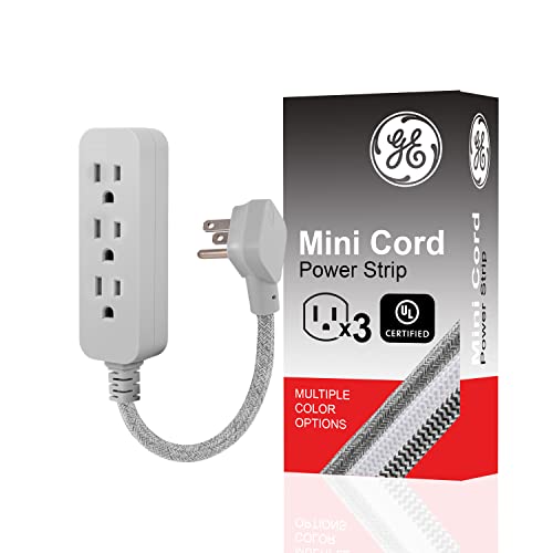 GE 3-Outlet Power Strip Mini Extension Cord with Multiple Outlets 5 Inch Braided Short Cord Extension Cord Grounded Flat Plug Extension Cord ETL Listed Gray 53199 - color: Gray, size: 5 in | 1 Pack
