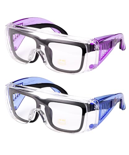 UNCO- Safety Goggles Over Glasses, Protective Goggles, Anti Fog, Work, Safety Glasses Over - color: Dark Blue and Purple Handle, size: 2 Pack