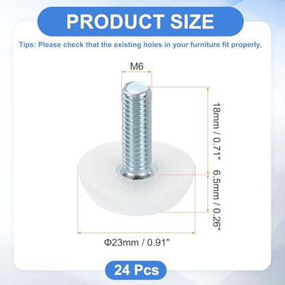 uxcell 24Pcs M6 Thread Furniture Feet Levelers, 23x18mm Adjustable Leveling Table Feet, Screw on Furniture Glide Leveling for Chair Stool Legs, White - color: White, size: M6 x 23 x 18mm