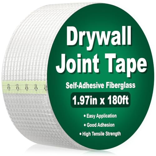 Drywall Joint Tape 1.97IN x 180 FT, Heavy-Duty Self-Adhesive Fiberglass Mesh Tape, for Wall Crack, Seam Patch Repair and Spackle wall Repair