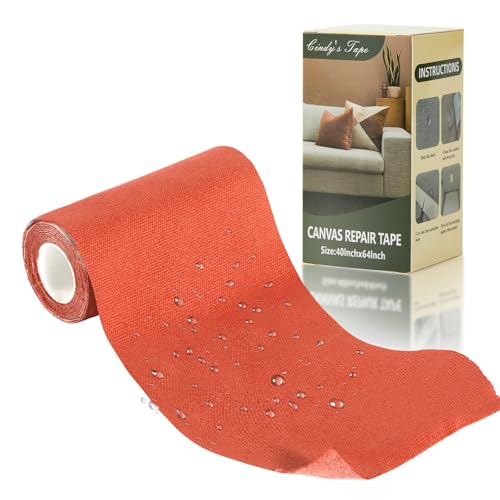 Linen Canvas Repair Tape, 4×63 Inches Orange Waterproof Self-Adhesive Patch for Outdoor Gear, Durable Fabric Tape for Boat Covers, Couch,Tents, Sofas, Sun Shades, Awnings, and Lounge Chairs - color: Orange