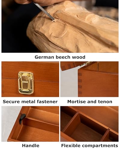 DJAR Artist Storage Box Beechwood Art Supply Organizer, Portable Large Sturdy Wood Tool Box, Walnut - color: Walnut