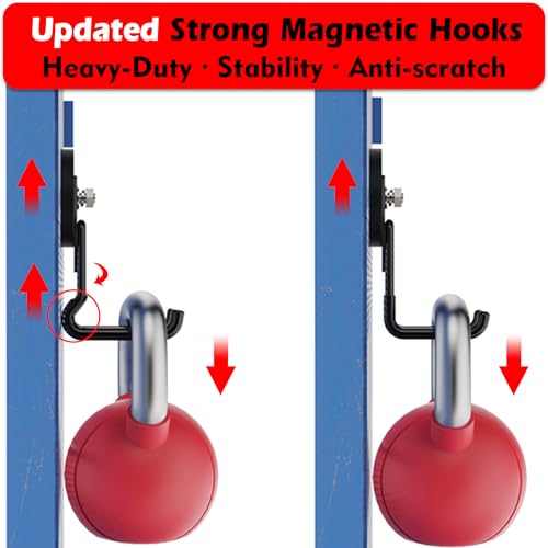 MUTUACTOR Upgraded Strong Magnetic Hooks Heavy Duty,4-Pack Unique Mounting Magnet with Hook,20lbs Durable Storage Magnet Hook for Storing Cordless Impact Drivers Trailer Cord Garage Tools - style: Updated 2.6in Magnet M Black Hooks 4PCS