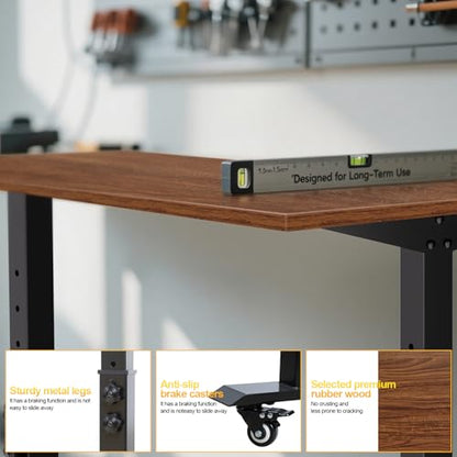 47" Adjustable Height Workbench(32-42''),Heavy Duty Work Bench with Switchable Wheels and Feet Mat,Portable Workbench Suitable for Workshop,Office,Garage