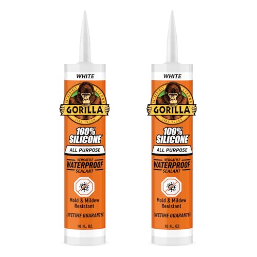 Gorilla 100% Silicone Sealant All Purpose, 10 Ounce Cartridge, White (Pack of 2) - color: White, size: 2 Pack