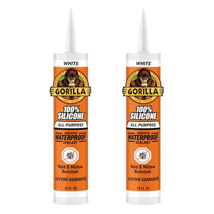Gorilla 100% Silicone Sealant All Purpose, 10 Ounce Cartridge, White (Pack of 2) - color: White, size: 2 Pack