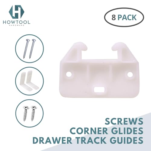 Drawer Track Guides Fixed L-Angle Drawer Glide Set with Screws, 8 Pack White Replacement Drawer Guides for Side-Mount Rails | HOWTOOL