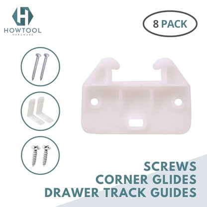 Drawer Track Guides Fixed L-Angle Drawer Glide Set with Screws, 8 Pack White Replacement Drawer Guides for Side-Mount Rails | HOWTOOL