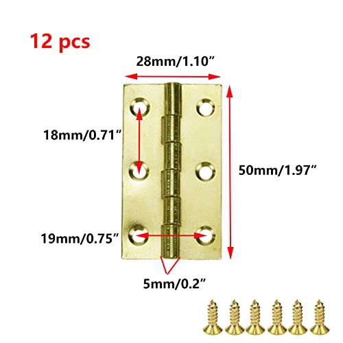 Antrader 2" Gold Folding Butt Hinges Mini Cabinet Hinges with Screws for Cabinet Drawers Jewelry Box, 12 Pack - color: Gold, size: 2" x 1.1", 12pcs