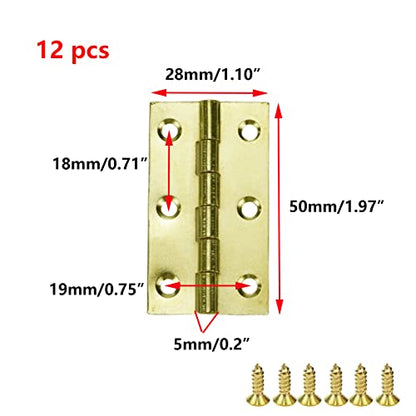 Antrader 2" Gold Folding Butt Hinges Mini Cabinet Hinges with Screws for Cabinet Drawers Jewelry Box, 12 Pack - color: Gold, size: 2" x 1.1", 12pcs
