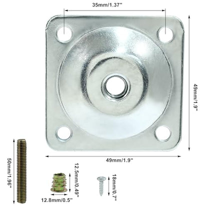 Set of 4 Leg Mounting Plates Kit, M8 Thread Furniture Sofa Legs Attachment Plates T-Plate for Repairing Damaged Sofa Couch Seats, with Hanger Bolts, Screws (Silver) - color: Silver, size: 5/16" (M8) -No Angle