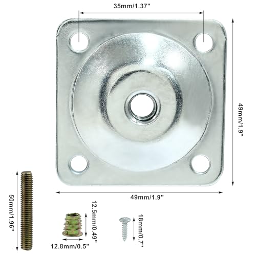 12 Degree Angled Leg Mounting Plates Kit, M8 Thread Furniture Sofa Legs Attachment Plates T-Plate for Repairing Damaged Sofa Couch Seats, with Hanger Bolts, Screws (Silver, Set of 4) - color: Silver, size: 5/16" (M8) -12 Degree