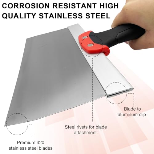 Drywall Taping Knife Set, 6 Pcs Stainless Steel Taping Knives Includes 6”,8”,10”,12”,14”, 3” Multifunctional Paint Scraper, Perfect Hand Tools for Drywall Joint Taping, Finishing and Patching - color: Black, 6pcs