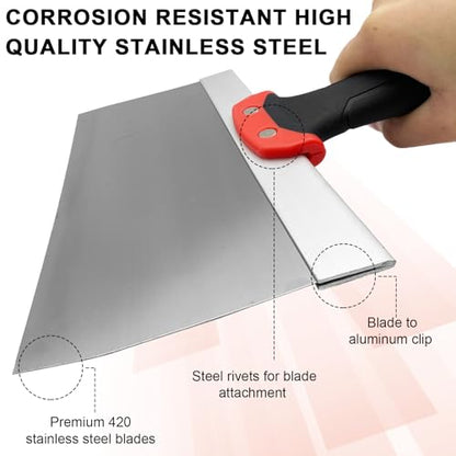 Drywall Taping Knife Set, 6 Pcs Stainless Steel Taping Knives Includes 6”,8”,10”,12”,14”, 3” Multifunctional Paint Scraper, Perfect Hand Tools for Drywall Joint Taping, Finishing and Patching - color: Black, 6pcs