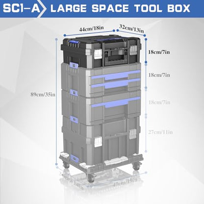 18 Inch Flat Top Tool Box | AIRAJ Stackable Modular Tool Organizer Box Storage System | Garage Storage | Home Repair | Professional Use | (SC1-A)
