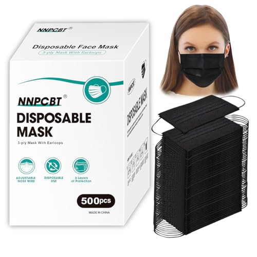 NNPCBT 500PCS 3 ply black disposable masks filter mask - color: Adult-500 Pack-black