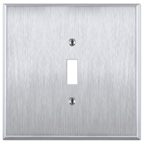 OVERSIZED Jumbo Metal Toggle, 2 Gang Electrical Toggle (for 1 Centered Device), Oversize Wall Plate Light Switch Cover, Brushed Stainless Steel - UL Listed, 5.5 x 5.5 - Made in USA - color: SS Toggle