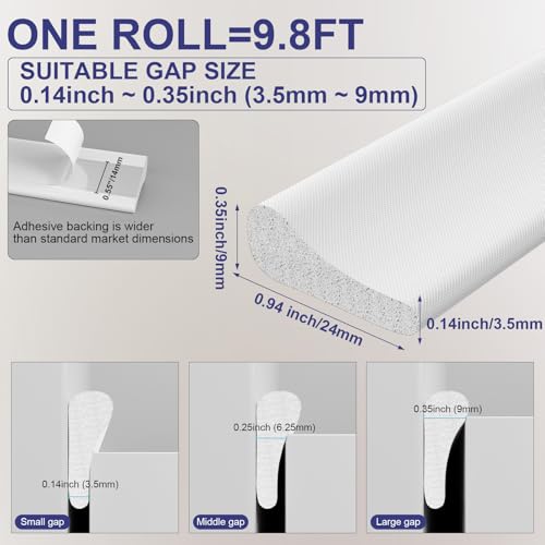 Weather Stripping Door Seal Strip, 118'' Foam Weatherstripping Window Sealer Winter, Door Soundproofing Self Adhesive Window Door Insulation Strip for Exterior Door, Draft Stopper Gap Filler - size: 118 Inch