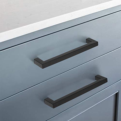 KNOBWELL 6 Pack Matte Black Kitchen Cabinet Door Handles 7-9/16 inch - T Bar Square Kitchen Cupboard Bathroom Vanity Pulls, 7-9/16" Inch Hole Centers, Modern Drawer Pulls - color: Matte Black, size: Hole Center:7-9/16 inch(192mm)