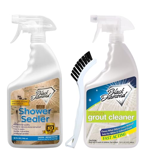 Natural Stone Shower Sealer Quart + Ultimate Grout Cleaner with Brush Quart (2-Pack) – Seals & Protects Showers, Deep Cleans Tile & Grout - style: Shower Sealer & Grout Cleaner