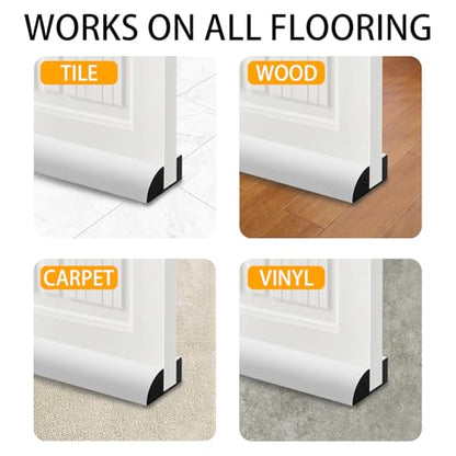 2 Pack Door Draft Stopper 36" Adjustable Under Door Draft Stopper Soundproofing 30 Inch to 36 Inch Noise Blocker Seal Large Gap up to 1.2", Easy to Install White - color: White