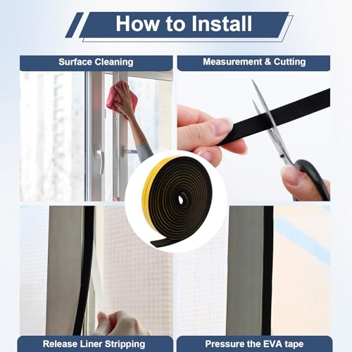 Weather Stripping Door Seal Foam Tape for Doors Windows 1/2 Inch W x 1/4 Inch T 33 FT Strong High Density Foam Insulation Strips Adhesive Tape Black - size: 1/2 Inch W X 1/4 Inch T 33 Ft Black