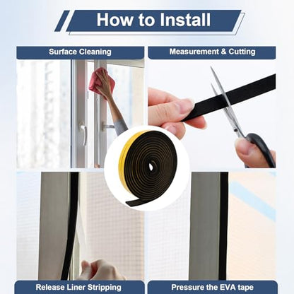 Weather Stripping Door Seal Foam Tape for Doors Windows 1/2 Inch W x 1/4 Inch T 33 FT Strong High Density Foam Insulation Strips Adhesive Tape Black - size: 1/2 Inch W X 1/4 Inch T 33 Ft Black