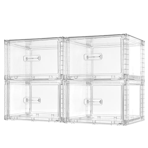 Vtopmart 4 Pack 18QT Clear Stackable Storage Drawers,Easily Assemble Closet Organizers,Plastic Storage Bins for Bathroom,Cabinet,Kitchen Pantry,Under Sink Organization(Medium) - color: clear