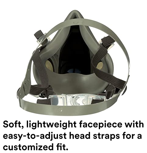 3M Half Facepiece Reusable Respirator 6200, NIOSH, Four-Point Harness, Comfortable Fit, Dual Airline Supplied Air Compatible, Bayonet Connections, Painting, Sanding, Cleaning, Medium - style: Medium