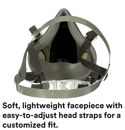 3M Half Facepiece Reusable Respirator 6200, NIOSH, Four-Point Harness, Comfortable Fit, Dual Airline Supplied Air Compatible, Bayonet Connections, Painting, Sanding, Cleaning, Medium - style: Medium