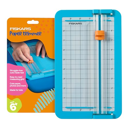 Fiskars Kids Junior Paper Trimmer – Turquoise Safe and Easy Paper Cutter for Crafting and School Projects 7 x 11.5 Inches - style: Jr Paper Trimmer