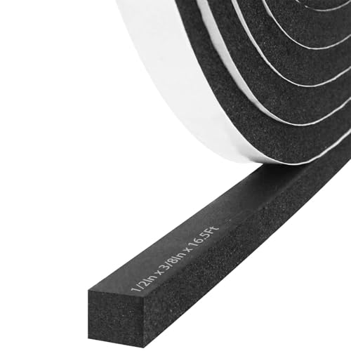 Storystore Weather Stripping Door Seal Strip, 1/2In x 3/8In x 16.5FT Self Adhesive Foam Tape for Door Window Insulation Soundproofing Weatherstrip, High Density Foam Seal for Doors Windows Furniture - size: 1/2in X 3/8in X 16.5ft