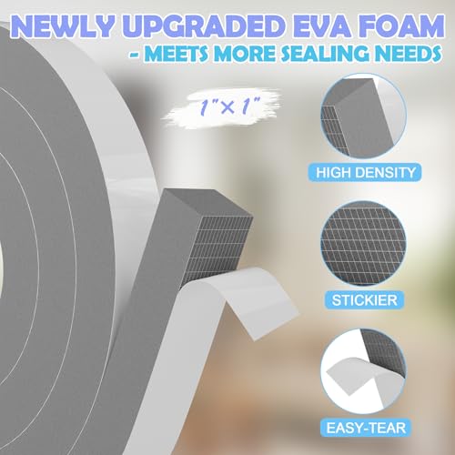 1"×1" EVA Foam Strip with Adhesive Weather Stripping Tape Larger Foam Weather Stripping Strip for Large Gap Insulation (1"×1",6.5FT,Grey) - color: Gray, size: 6.5ft (1"×1")