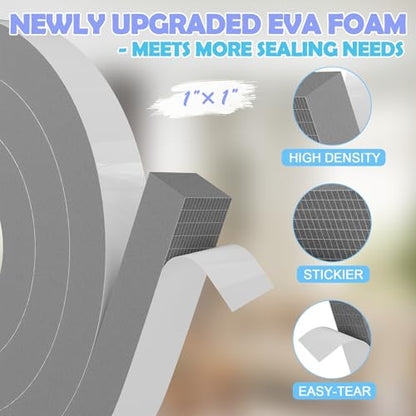 1"×1" EVA Foam Strip with Adhesive Weather Stripping Tape Larger Foam Weather Stripping Strip for Large Gap Insulation (1"×1",6.5FT,Grey) - color: Gray, size: 6.5ft (1"×1")