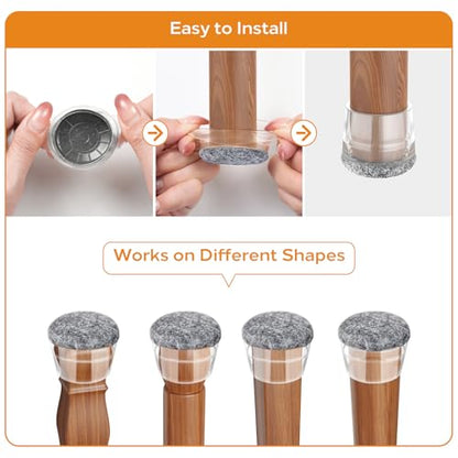 Meldel 24 PCS Silicone Chair Leg Floor Protectors Medium Fit (1"-1.2") Rubber Felt Furniture Pads Chair Legs Caps/Covers for Hardwood Floors, Tile from Scratches & Reduce Noise - Round, Grey - size: Medium(1"-1.2")