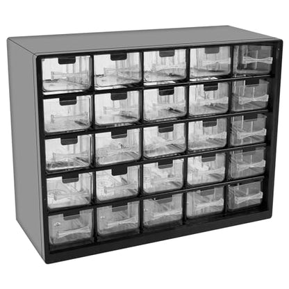 25 Drawers Stackable Storage Cabinet with 50 Removable Dividers, Clear Small Parts Organizer for Hardware, Crafts & Beads, Desktop Drawer Unit for Office Supplies & Teacher Toolbox, 11.5×8.9×4.8 In