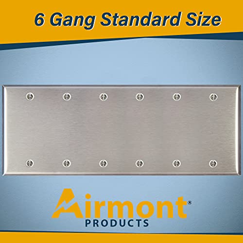 Stainless Steel Blank Wall Plates, 6 Gang Standard Size 4.50'' x 11.75'' Corrosion and Heat Resistant, Silver Metal, Cover Unused Electrical Sockets or Switch Holes - size: 6 Gang