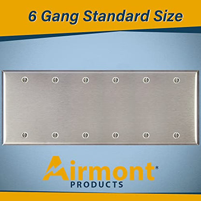 Stainless Steel Blank Wall Plates, 6 Gang Standard Size 4.50'' x 11.75'' Corrosion and Heat Resistant, Silver Metal, Cover Unused Electrical Sockets or Switch Holes - size: 6 Gang