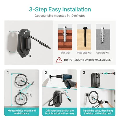 PEGZONE Swivel Bike Wall Mount, Heavy Duty Vertical Bike Rack with Fixed Hooks for Garage Storage, Wall Mounted Bicycle Hangers Holds up to 77 lbs for Indoor, 2 Pack - size: 2 Pack