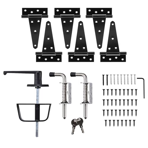 Shed Door Kit, Barn Door Lock Set with 5-1/2" L-Handle Lock, Stainless Steel Latches and 6" Hinges