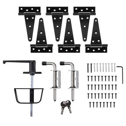 Shed Door Kit, Barn Door Lock Set with 5-1/2" L-Handle Lock, Stainless Steel Latches and 6" Hinges
