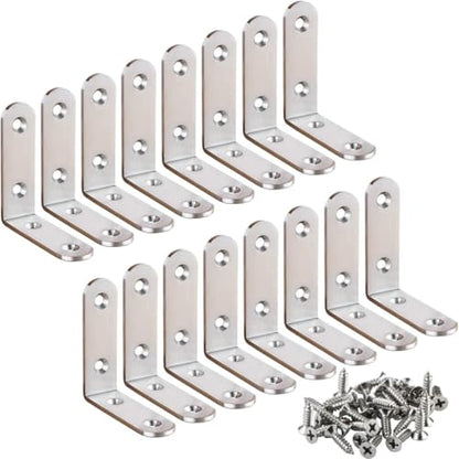 16Pcs L Bracket Corner Brace 2.5 x 2.5 Inch Stainless Steel Corner Brackets, Heavy Duty 90 Degree Joint Right Angle Shelf Brackets for Shelves Wood Furniture with Screws - size: 16PCS-Silver 65*65mm/ 2.5in
