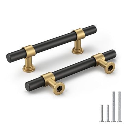 Goldenwarm 10 Pack Black and Gold Cabinet Pulls 3 Inch Matte Black Drawer Pulls Gold Kitchen Cabinet Handles Modern T Bar Hardware for Cupboard Bedroom - color: Black&Gold, size: 3 in Hole Center (76mm)