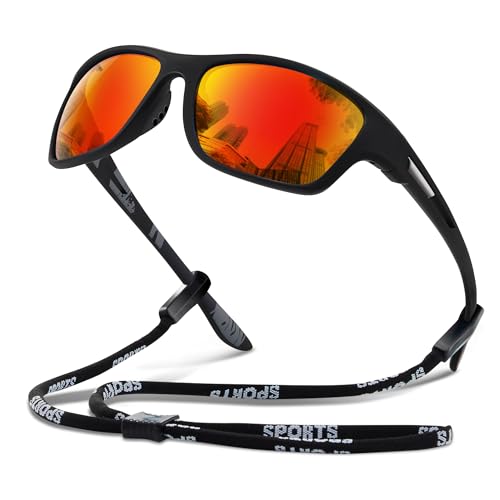 suoso Polarized Sports Sunglasses for Men: UV400 Protection Glasses Wrap Around Goggles for Driving Fishing - color: B14-black Orange