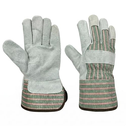 Work Gloves for Men, Durable Leather Mechanic Gloves with Rubberized Safety Cuff - color: Blue