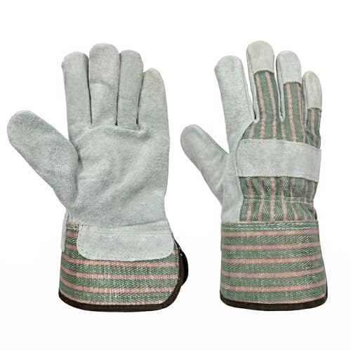 Work Gloves for Men, Durable Leather Mechanic Gloves with Rubberized Safety Cuff - color: Blue