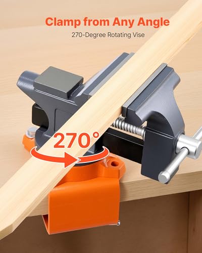VEVOR Bench Vise, 4.5 Inch, Portable Workbench Vice with 270° Swivel Base, Quick Release Rotating Bench Clamp, Cast Iron Construction, for Woodworking, Metalworking, Drilling, Sawing, Cutting Conduit - size: 4.5inch