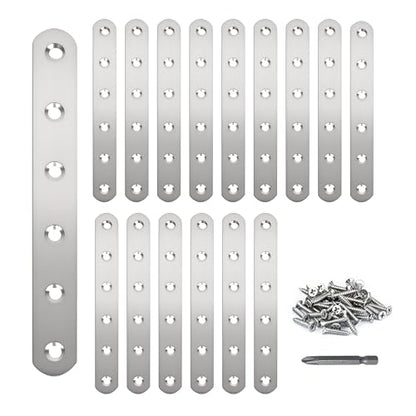 16 Pack Straight Brace,Flat Brace 5” x 0.75”,Stainless Steel Flat Metal Braces,Repair Bracket with Screws - size: 127mm/16 Pcs