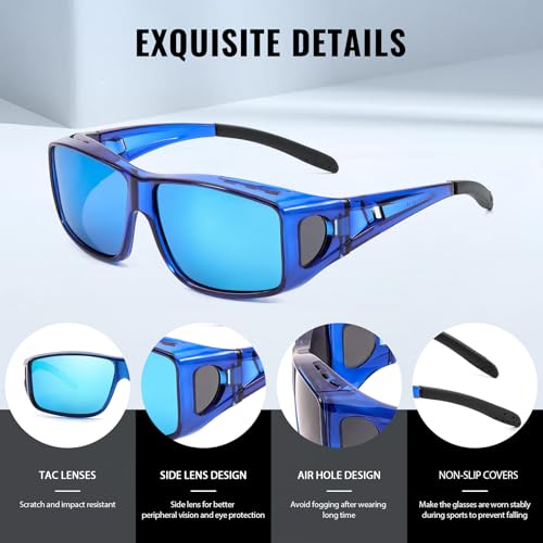 Myiaur Polarized Fit Over Glasses Sunglasses for Men Women, Trendy Wrap Around Sunglasses UV Protection for Driving (2 Pack) - color: A07(2 Pack) Black+transparent Blue/Blue Lens