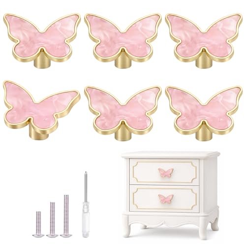 Gold Cabinet Knobs, Brushed Bow Drawer Pulls, Gold Knobs for Dresser Drawer Cupboard Furniture Closet Wardrobe Door Knobs Handles (Butterfly Shape- 6 Pack) - style: Butterfly Shape- 6 Pack